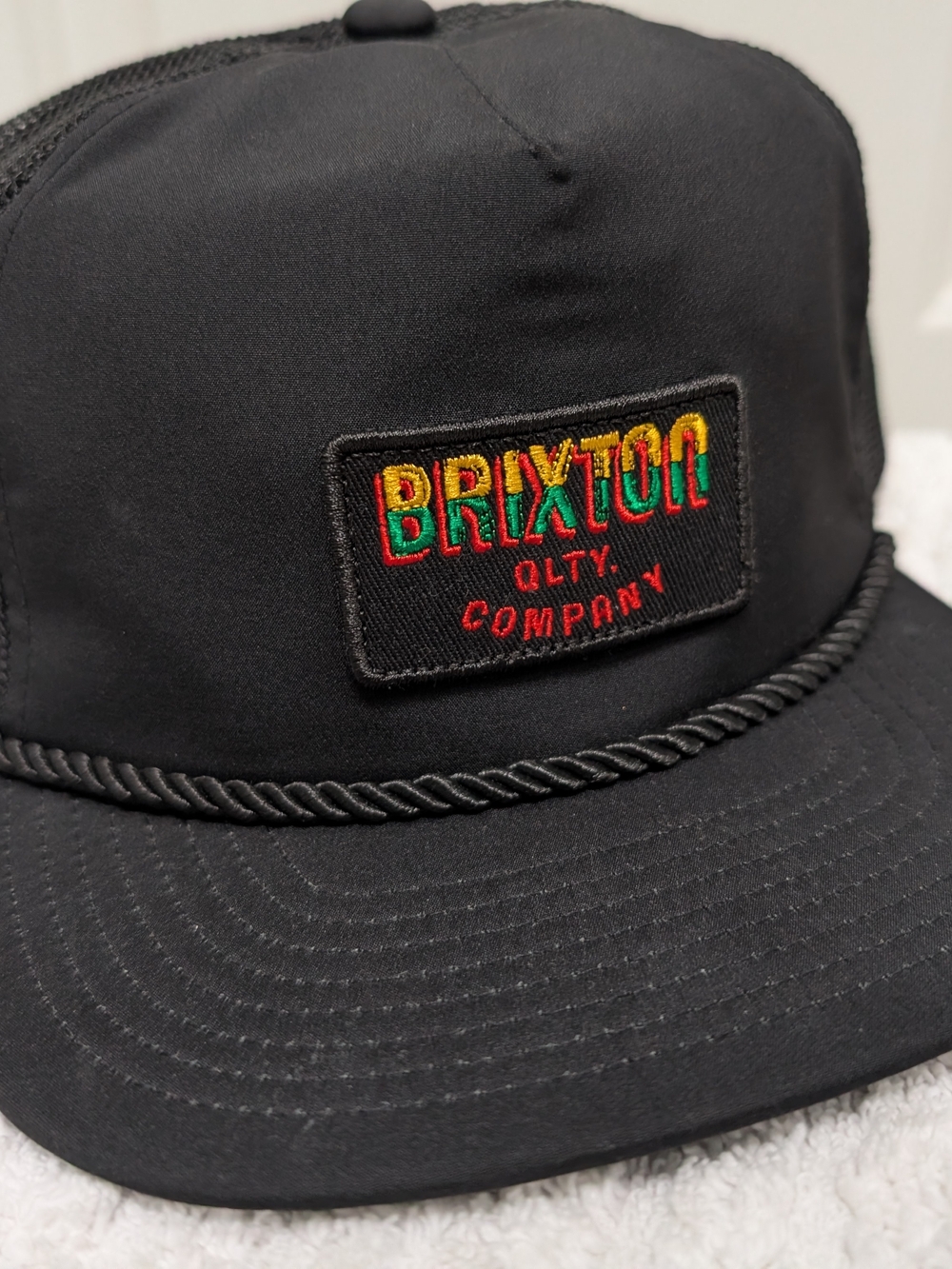 Brixton NetPlus Trucker Hat Black Mesh Snapback Rope Trim Patch Cap